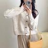 Autumn New Round Neck Flower Dot Knitted Cardigan Loose and Thin Design Short Sweater Women's Coat