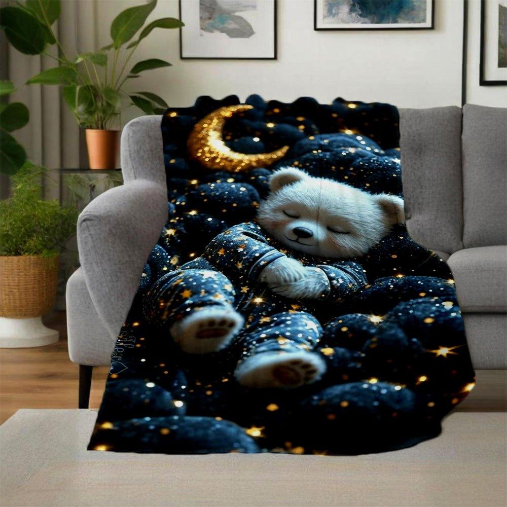 "Starry Night Panda Plush Toy - Cute Moon Blanket Set"Blanket Flannel Throw Blanket for Sofa, Bed, Travel, Camping, Office, Couch, Chair, An