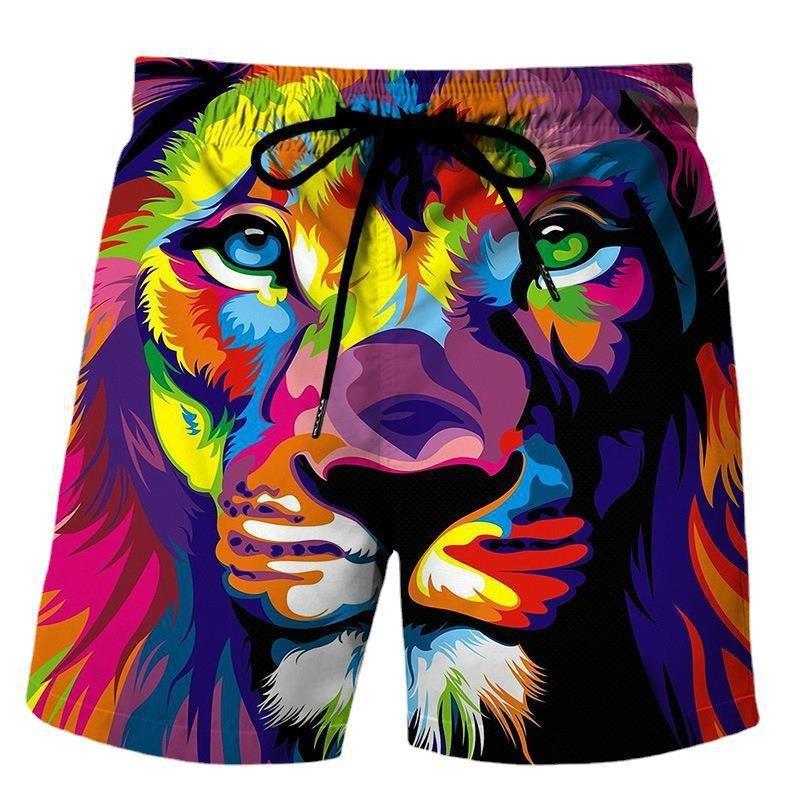 

Летние шорты с 3D принтом льва, модные, повседневные, пляжные, мужские шорты L