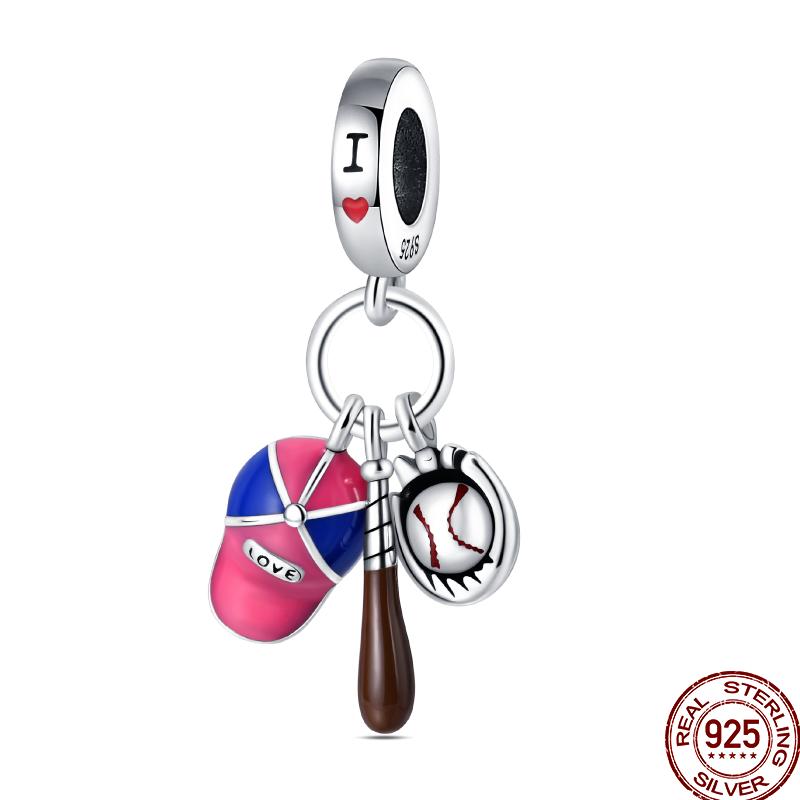 American Sports Series Copper Badminton Baseball Football Pendant Beads Suitable For 3Mm Original Bracelet Diy