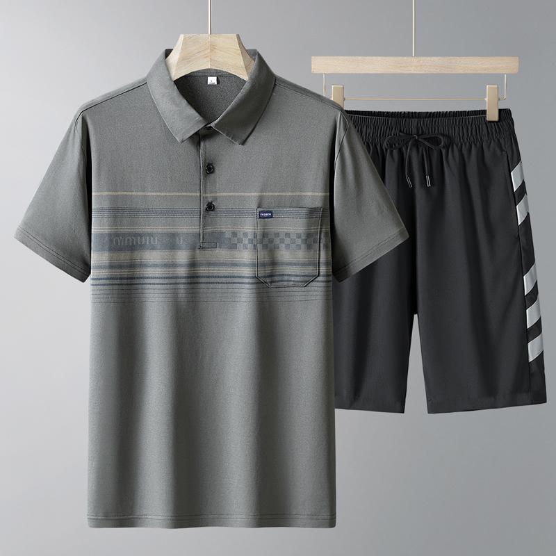 Middle Aged And Elderly Sports Suit Men's Casual Ice Silk Short Sleeved Men's Two-piece Set