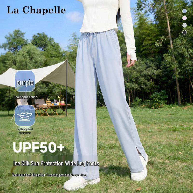 

La Chapelle Women s Ice Silk High-Waist Wide-Leg Slit Pants XL