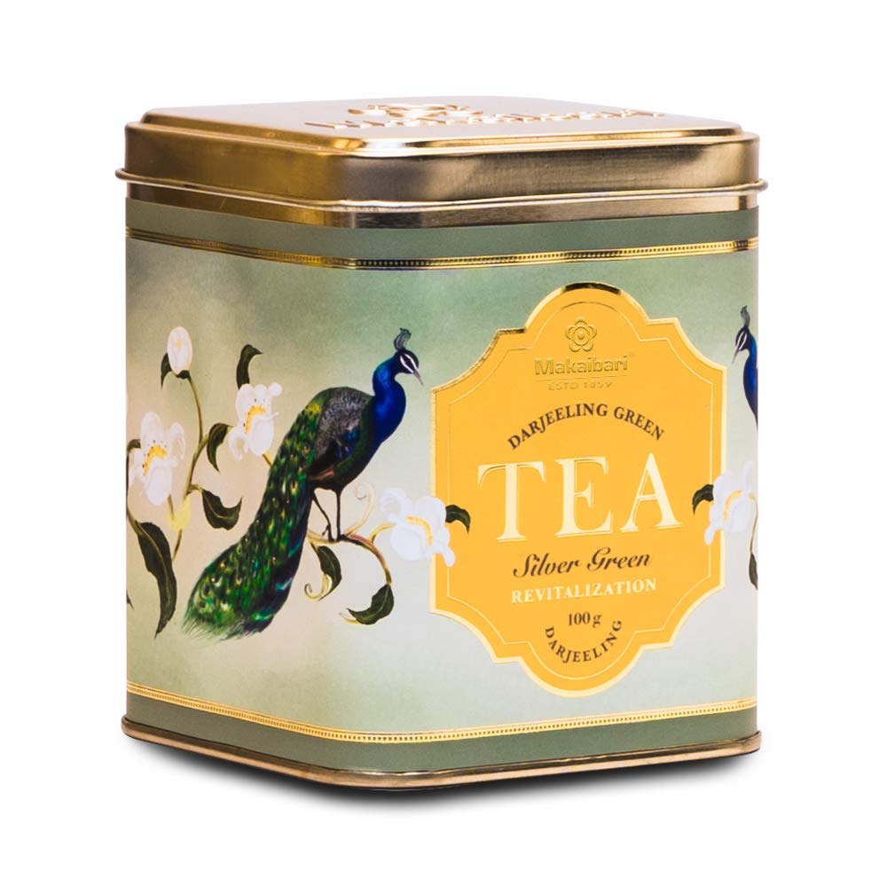 Makaibari Silver Green Darjeeling Green Tea & Summer Solstice Muscatel Darjeeling Black Tea Tin Caddy | 100 Gm X 2| Single Estate Loose Leaf Tea