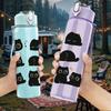 1PC Black Cat Face Repeat Pattern 750ml Color Plastic Sports Water Bottle Leakproof Flip Straw Lid Suitable for Sports Office Home Use