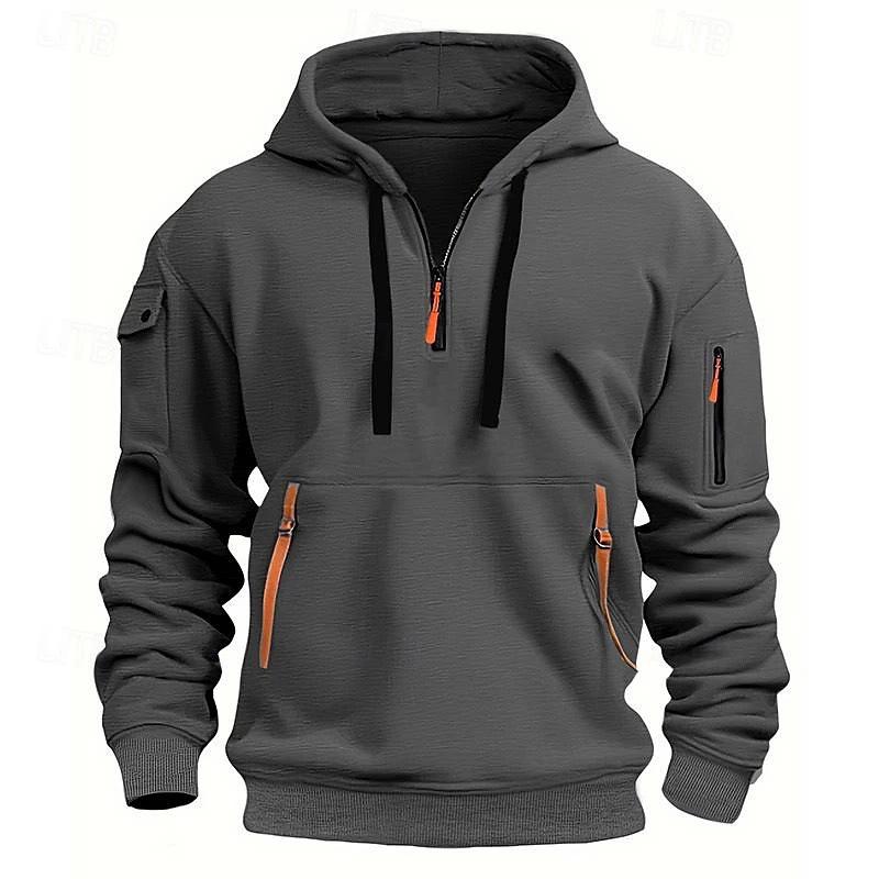 Pocket Zipper Fleece Hooded Casual Shirt Men Plus Size Loose Pullover Fashion Sweatshirt T S темно серый