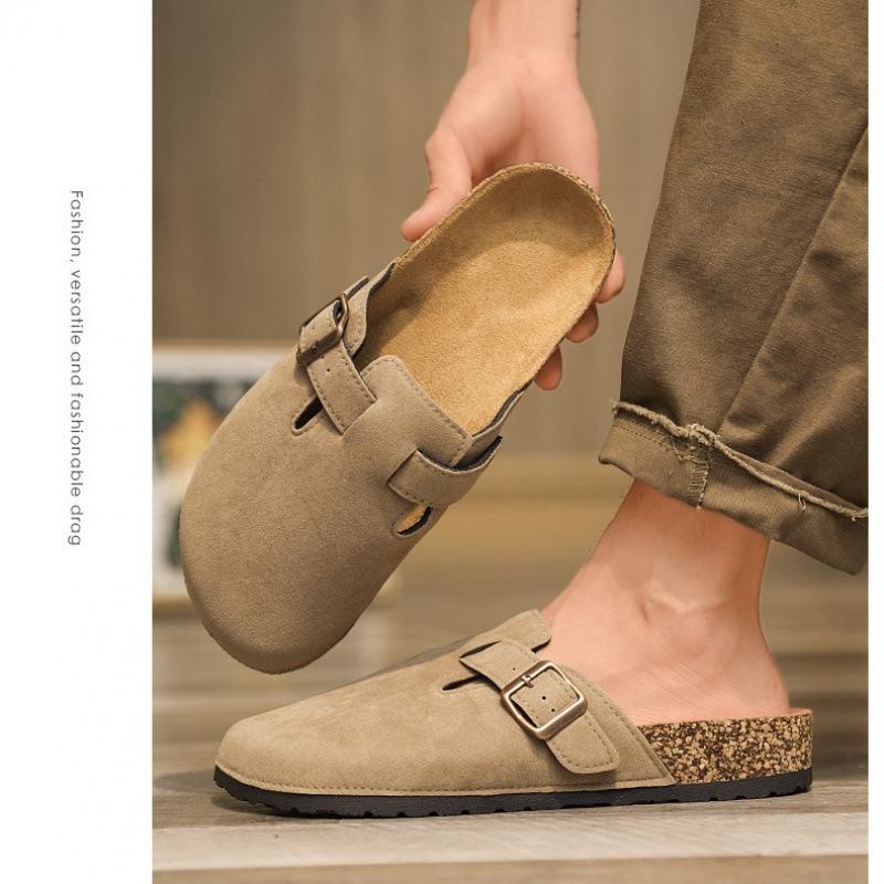 2026 Women's Retro Cowhide Platform Slippers - Half-Open, Soft Sole, Cork Toe Cap, Outdoor Couple's Shoes