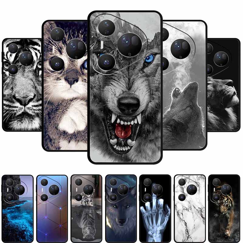 For Huawei Pura 80 Ultra 5G Case Wolf Tiger Lion Cat Black Silicone Soft Phone Case For Huawei Pura80 Ultra Back Cover Case Para
