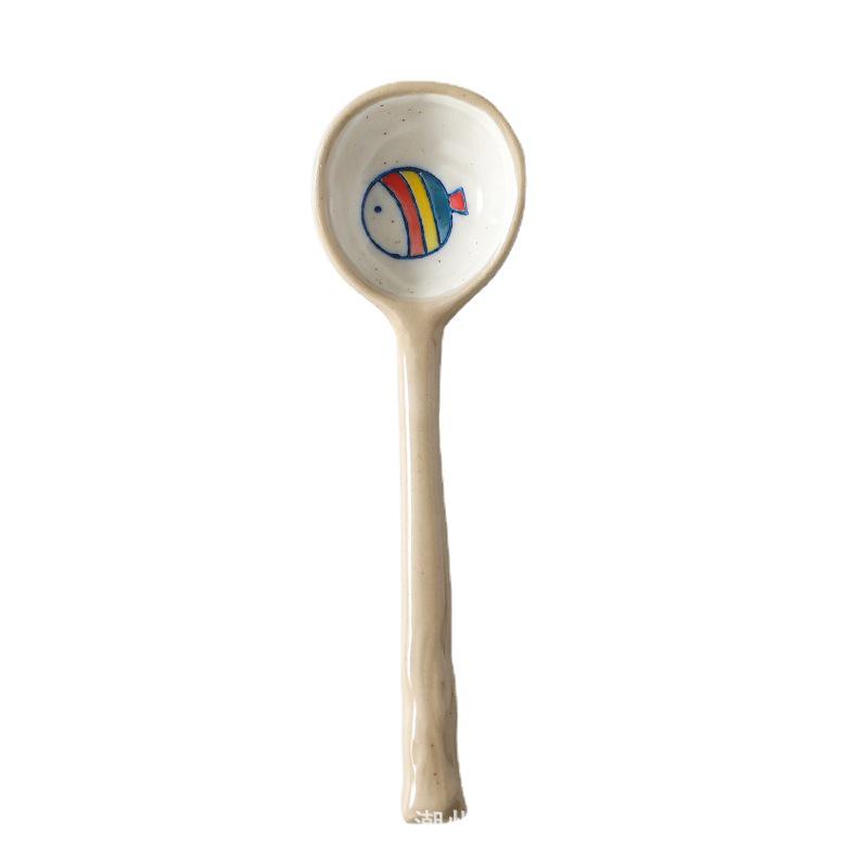Hand-painted Ceramic Spoon: Cute Long Handle for Dessert, Coffee, Soup, and Kids.