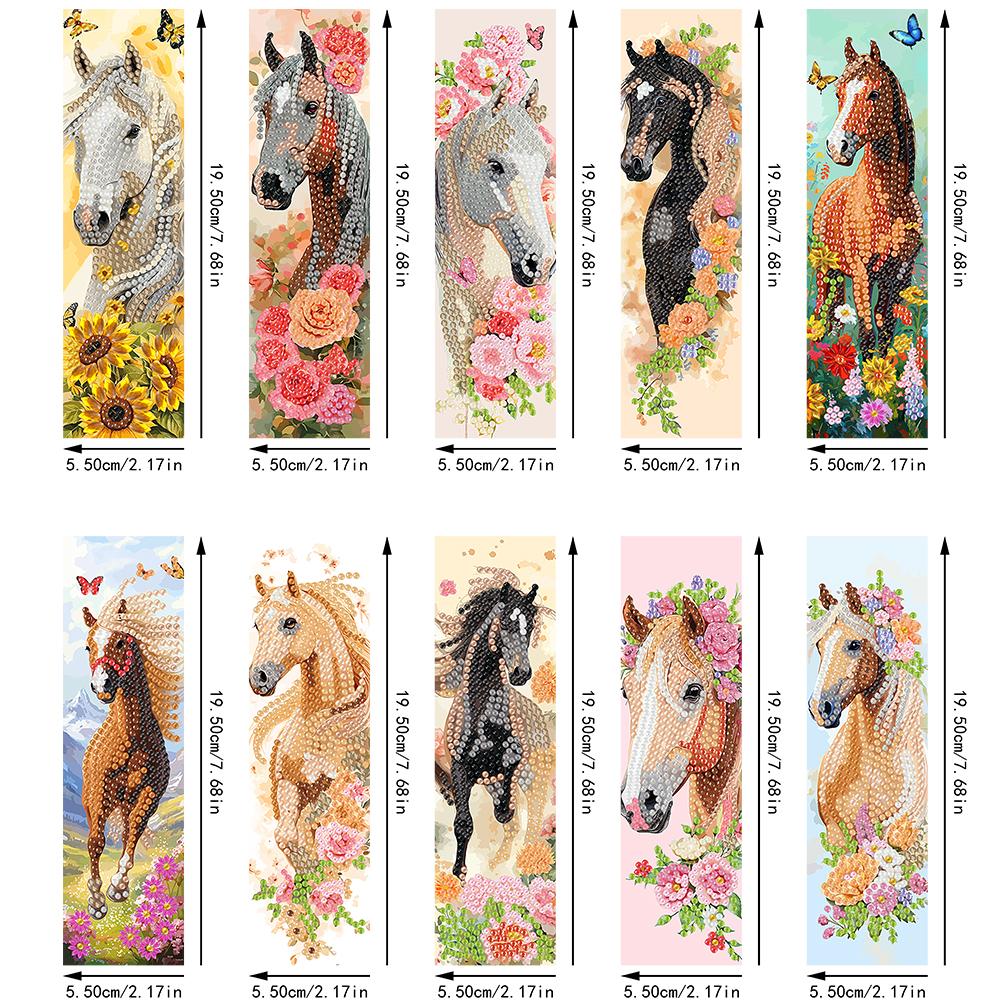 10Pcs Horse DIY Diamond Bookmark Art Projects Irregular Shaped Diamonds Diamond Painting Art Bookmarks for Reading Enthusiasts