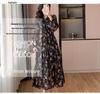 Korean Style Floral Ruffled Dress - Sweet Vacation, Waist-Cinching, Long Frilly Edge Design