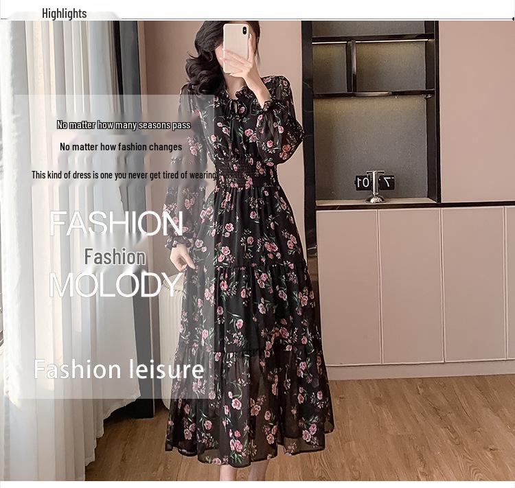 Korean Style Floral Ruffled Dress - Sweet Vacation, Waist-Cinching, Long Frilly Edge Design