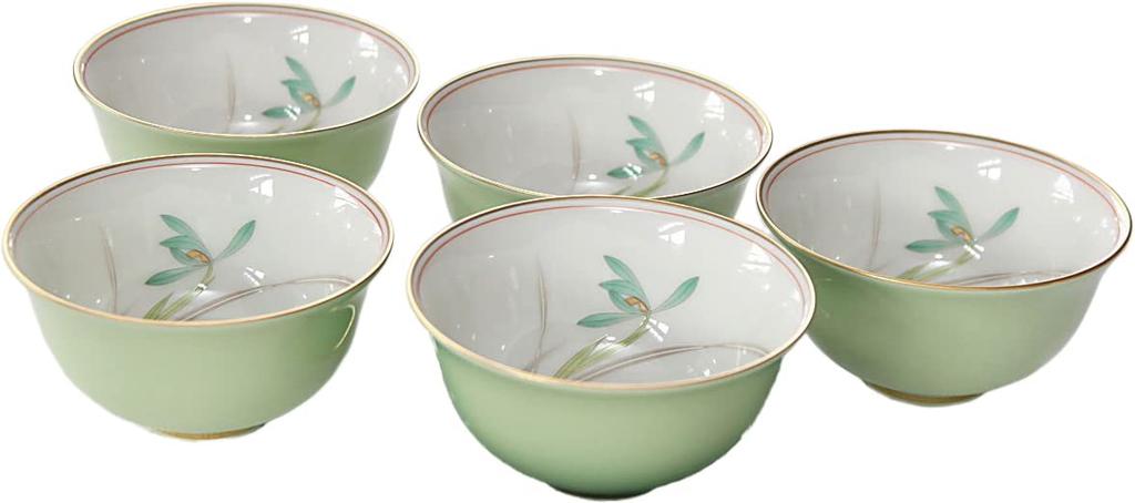 Koransha No Teacup Set Arita Made In The Interior Features a Noble and Beautiful Orchid The Set Features a Bright Green Teacup Trays Sold Enver "Ran