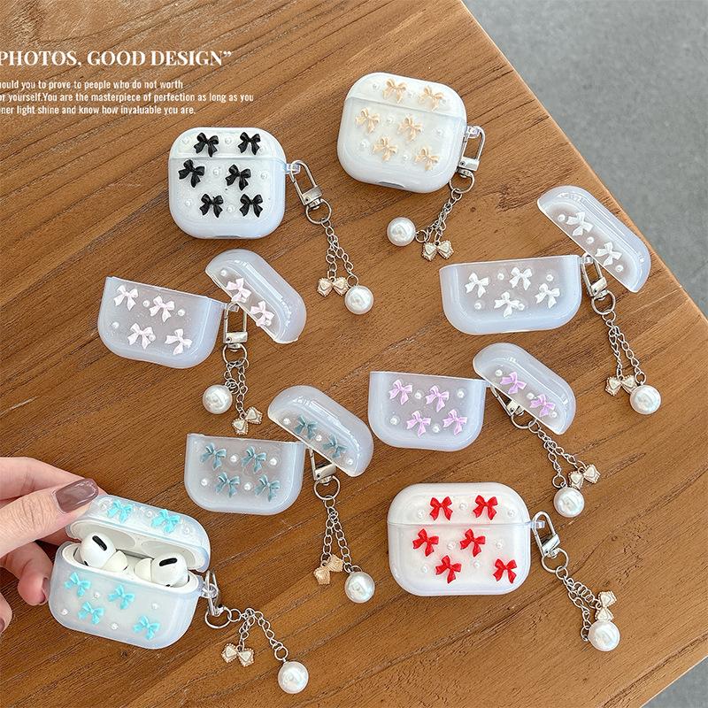 Pearl Bow Earphone Cover For Apple Airpods 4 Bluetooth Protective Case Airpods Pro Bow Pendant