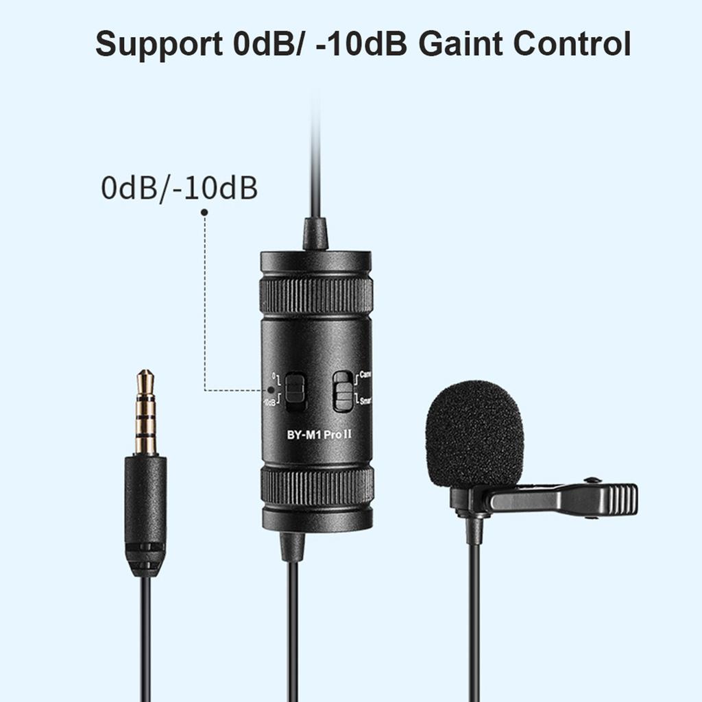 BOYA BY-M1 Pro II   Clip-on Microphone  -directional Condenser   Mic 3.5mm TRRS Plug 6M   Cable Plug-and-Play for Smartphone Camera