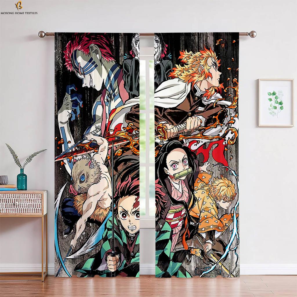 Hot-Blooded Anime Japanese Comic Print Curtains Children's Room Bedroom Living Room Study Dormitory Decorative Curtains 2 Pieces