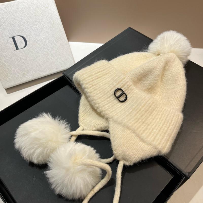 Zimní nový vlněný klobouk, dámská korejská verze sladkého klobouku s bambulí zakrývajícího uši, venkovní teplá pletená čepice ze směsi vlny