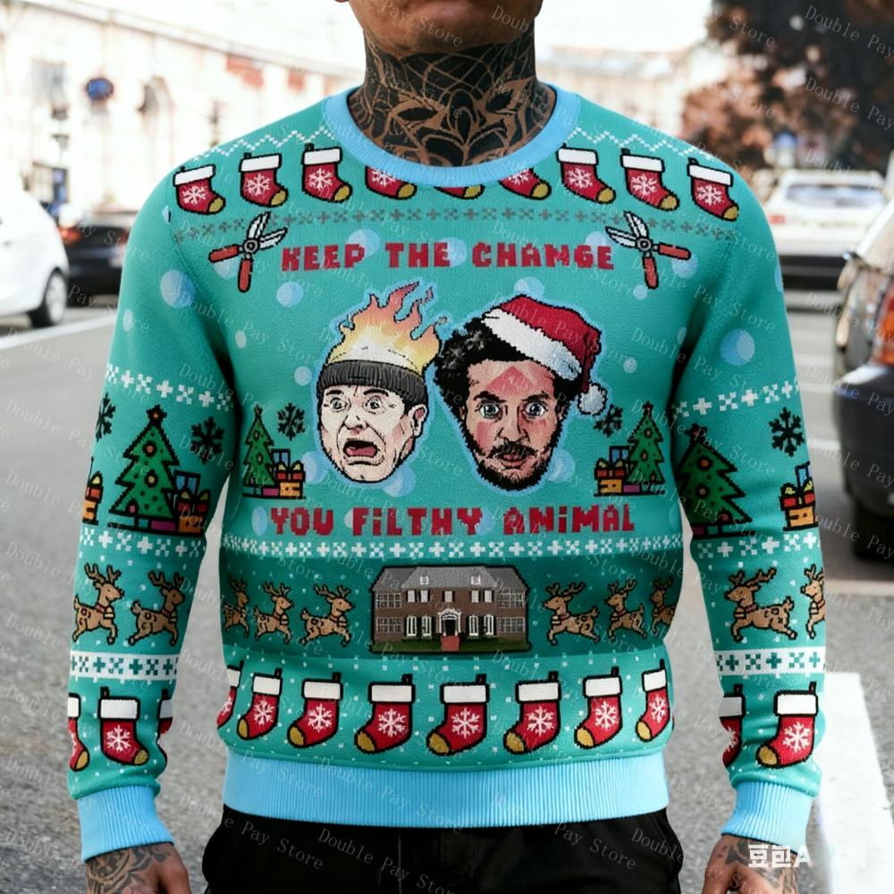 Осень Зима С Рождеством Пуловер Один Дома Уродливый Рождественский Мультяшный Аниме Женский Мужской Пуловер Топ Веселый Модный Пуловер S