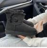 Fashion One Button Low Cut, High-end Quality 2-in-1 Genuine Leather, Real Wool, Sheepskin Fashionable and Warm Chestnut Thick Snow Boots