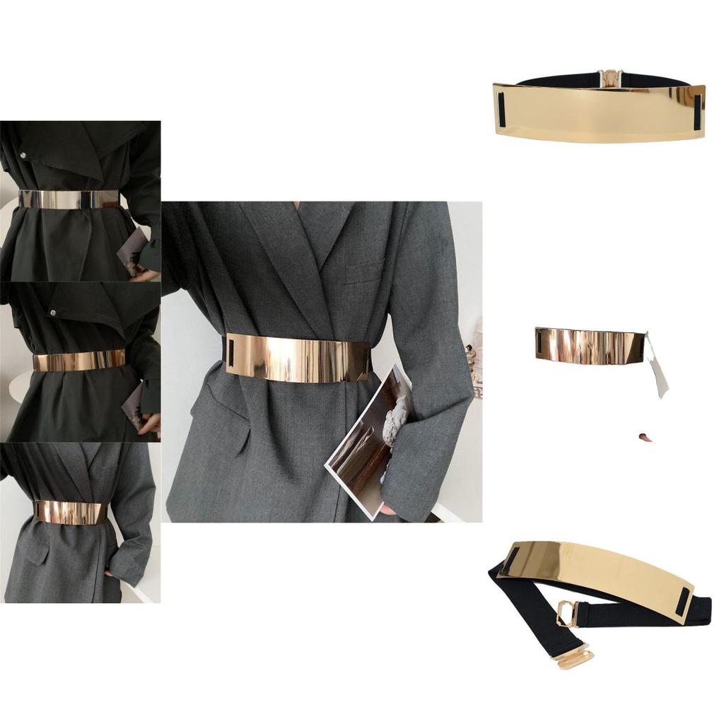Stylish Metal Elastic Wide Waist Belt For Women With Shiny Surface Fashion Accessory
