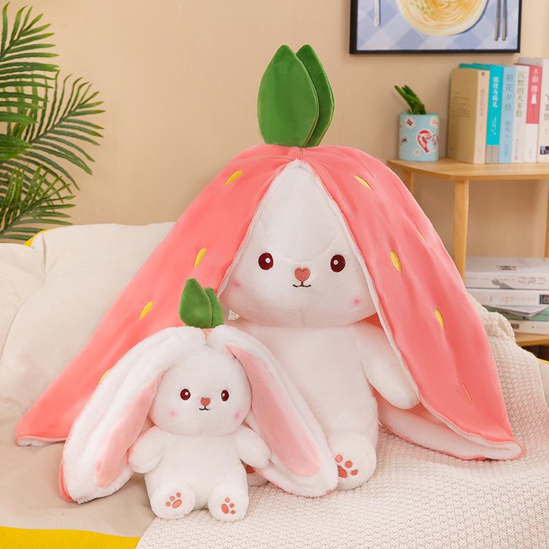 Strawberry Rabbit Plush Toy: Cute Doll Pillow & Birthday Gift for Girls