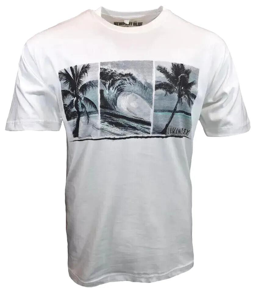 Men s T-Shirt -NEWPORT BLUE- LIVING EASY -Palm Trees & Beach -NEW -Reg 26.00 XXXXL