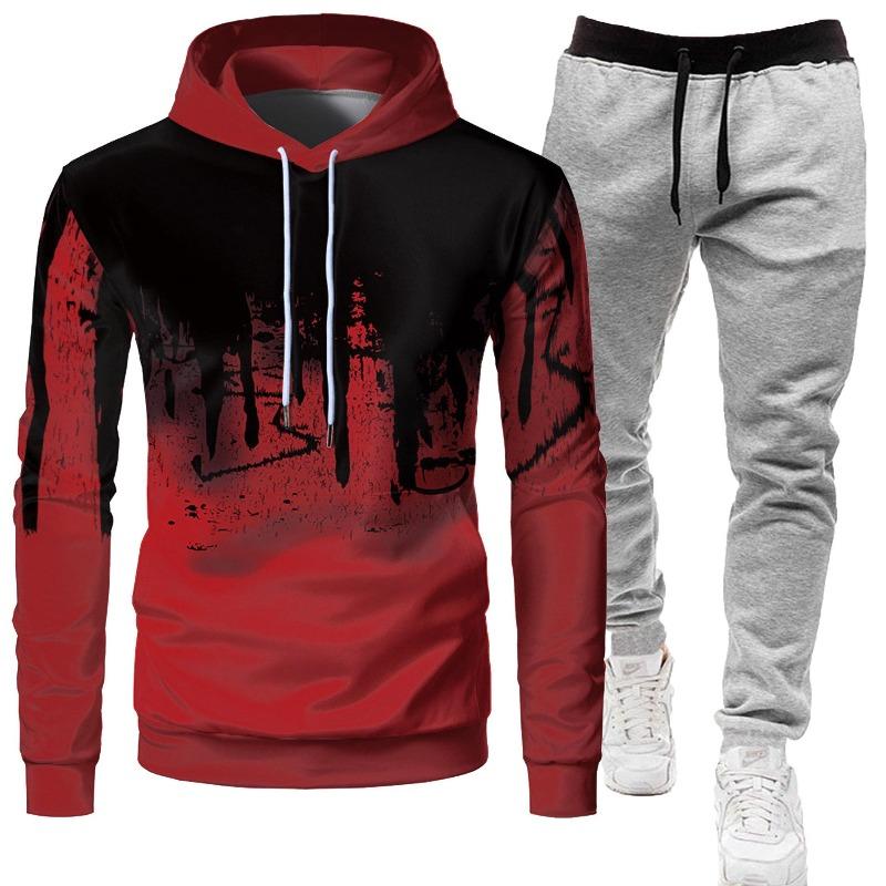 2026 Men's Sporty Slim Fit Graffiti Print Hooded Set