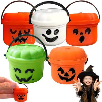 Klassisches Halloween-Kürbis-Element Mini-Eimer mit abnehmbarem Deckel und funktionierendem Griff Halloween-Streich Kleines Ornament Dekoration