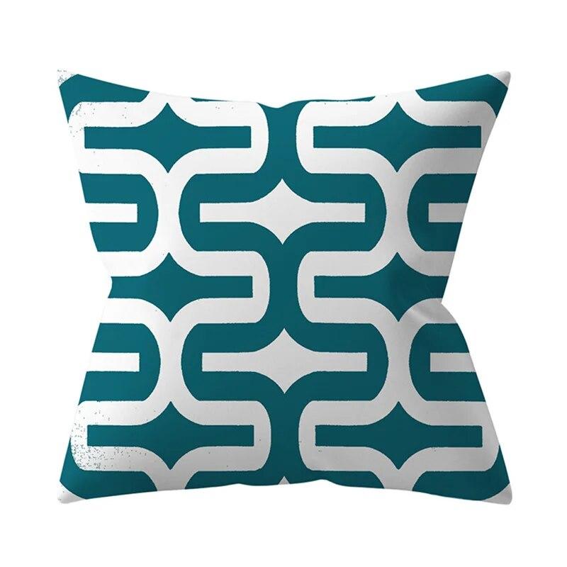 45x45cm Blue Green Leaf Floral Plant Geometric Pillow Cover Sofa Seat Office Lumbar Cushion   Home Decor