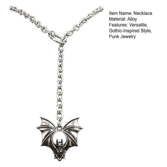 Punk Lariat Y Necklace, Gothic Bat Pendant Necklace, O Ring Long Necklace, Adjustable Slip Chain Necklace Jewelry Gift for Women