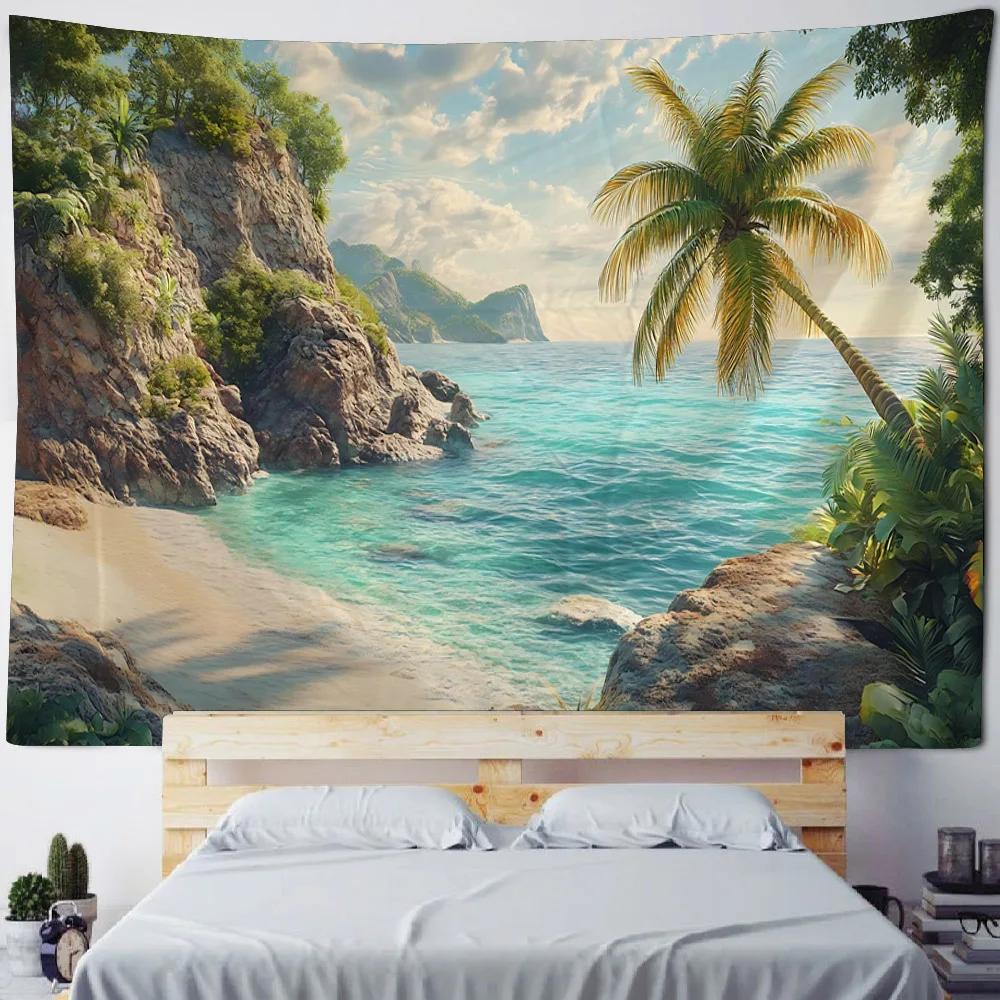 Sea View Tapestry Wall Hanging Bohemian Home Decoration Polyester Fabric Used For Living Room, Bedroom, Dormitory, Fast Shipping
