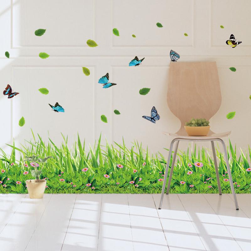 Green Butterfly Floral Wall Sticker Skirting Board Decal for Living Room Bedroom Home Decoration