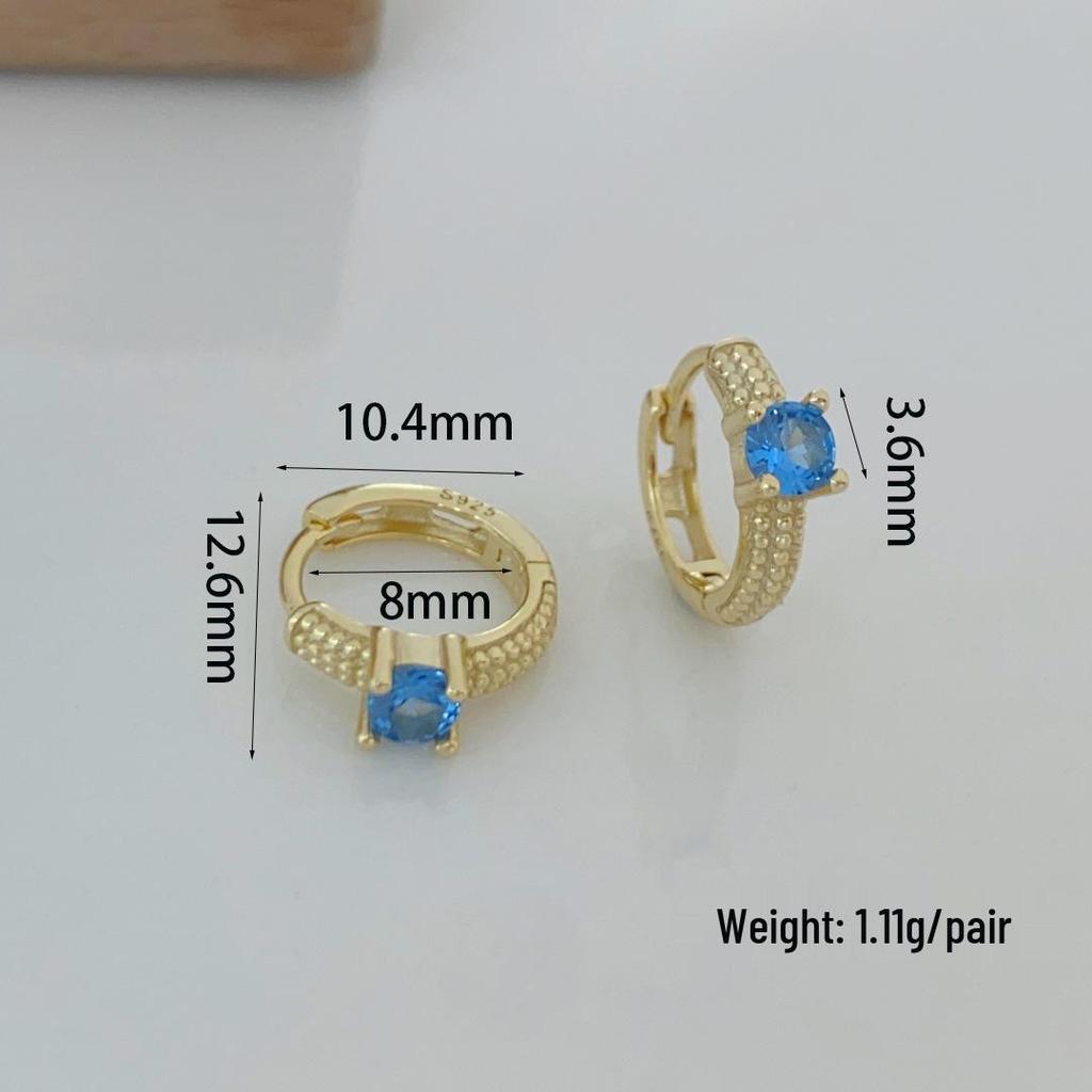 14K Gold Plated S925 Sterling Silver Blue Zircon Four-Prong Earrings for Women