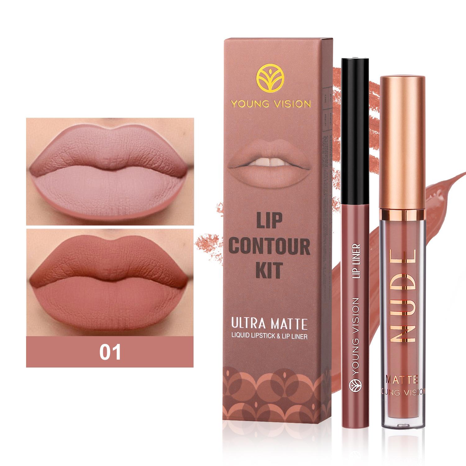 

Блеск для губ Lip Liner 2 Sets Antistick Cup Водостойкий матовый блеск для губ Может вращаться Lip Liner Lip Makeup 01#