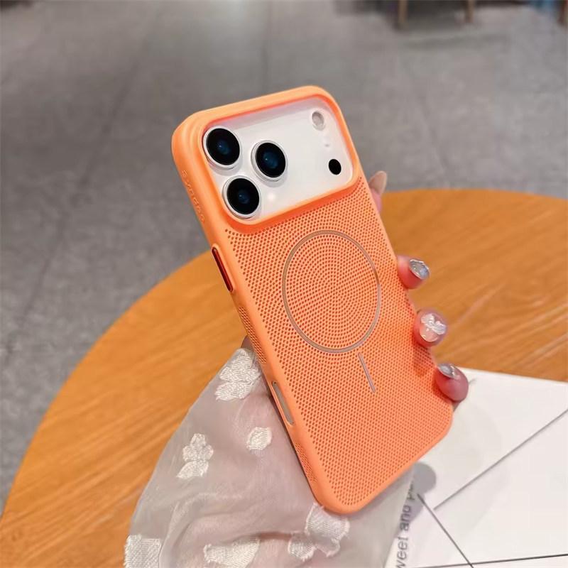 

Сетчатый чехол для охлаждения и отвода тепла с магнитной фиксацией Magsafe для iPhone 17 16 15 14 13 12 11 Pro Max Plus 17 Air, чехол с поддержкой беспроводной зарядки iPhone 17 Pro Max оранжевый