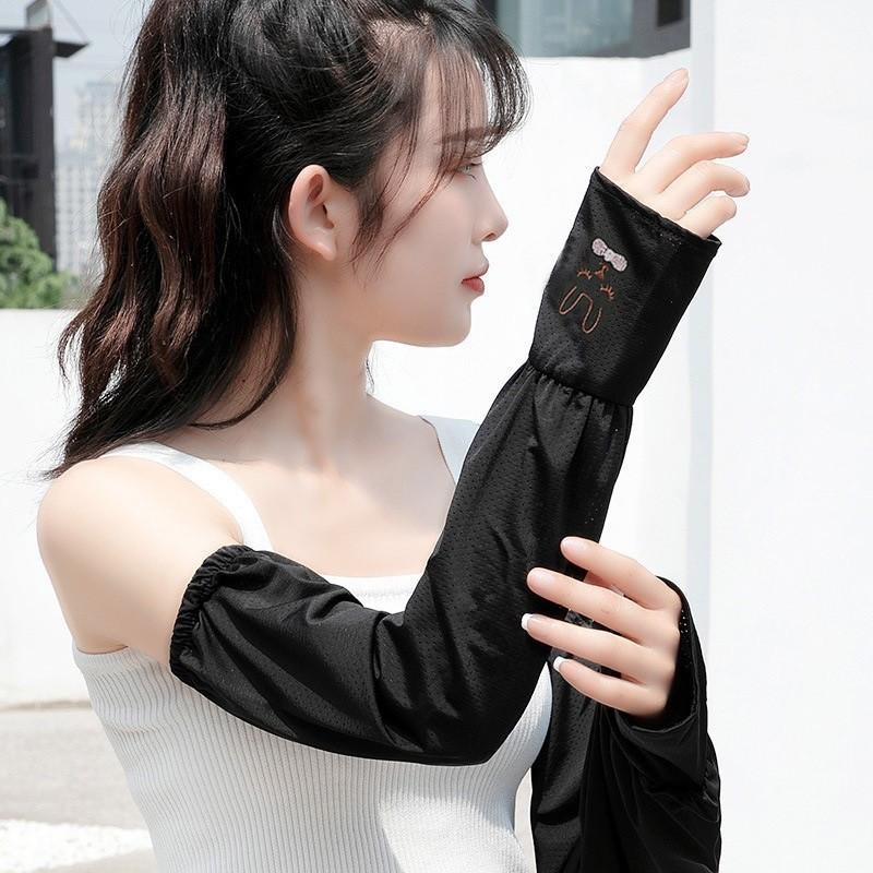 

Women s Summer Cute Bunny UV Protection Arm Sleeves Ice Silk Cooling Arm Covers Outdoor Lightweight Loose Fit Sun Protection Sleeves чорний