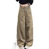 Women's High Waist Khaki Patchwork Wide-Leg Jeans