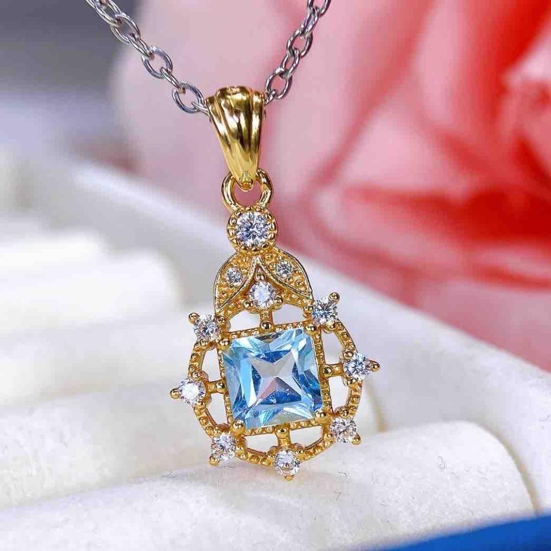 Blue Topaz Pendant Necklace: S925 Silver, Exquisite Inlay, Simple Fashion Design 925 Silver