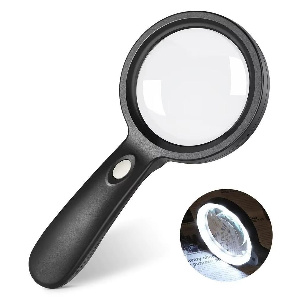 

10x Handheld Lighted Magnifying Glass With 12 Led Lights, Large Reading Magnifier For Seniors, Repair, Coins Inspection чорний