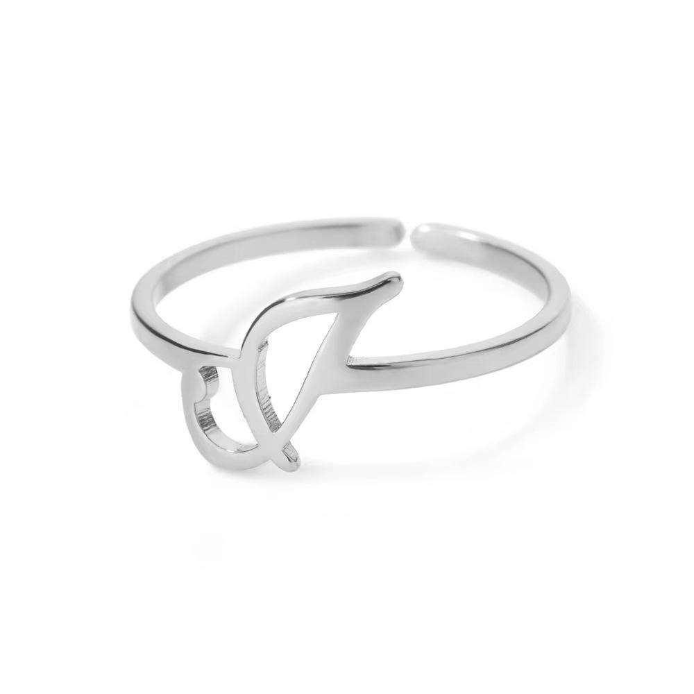 Stylish Adjustable 26-Letter Stainless Steel Ring for Women - A-Z Personalized Initial Finger Ring