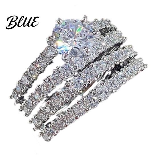 Sparkly Rhinestone Rings 2Pcs Band Women Cubic Zirconia Ring Fashion
