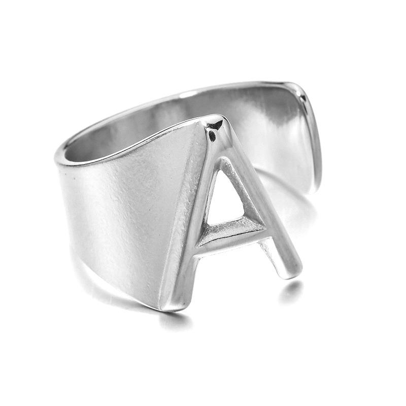 18K Gold Stainless Steel Letter Ring – Fashionable Open European & American Style, Women's Adjustable Titanium Steel Ring
