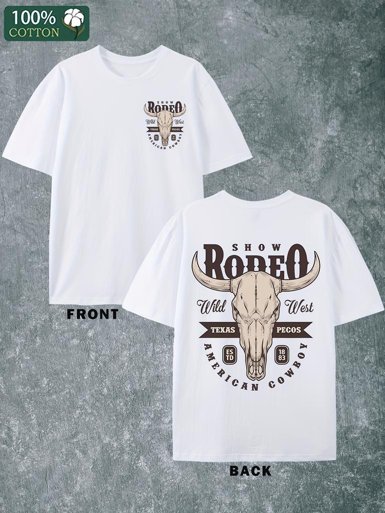 CowBoy Texas Pecos Wild West Rodeo Cotton T-shirt Men'S Round Neck Short-sleeved Cotton Casual T-shirt Loose Style