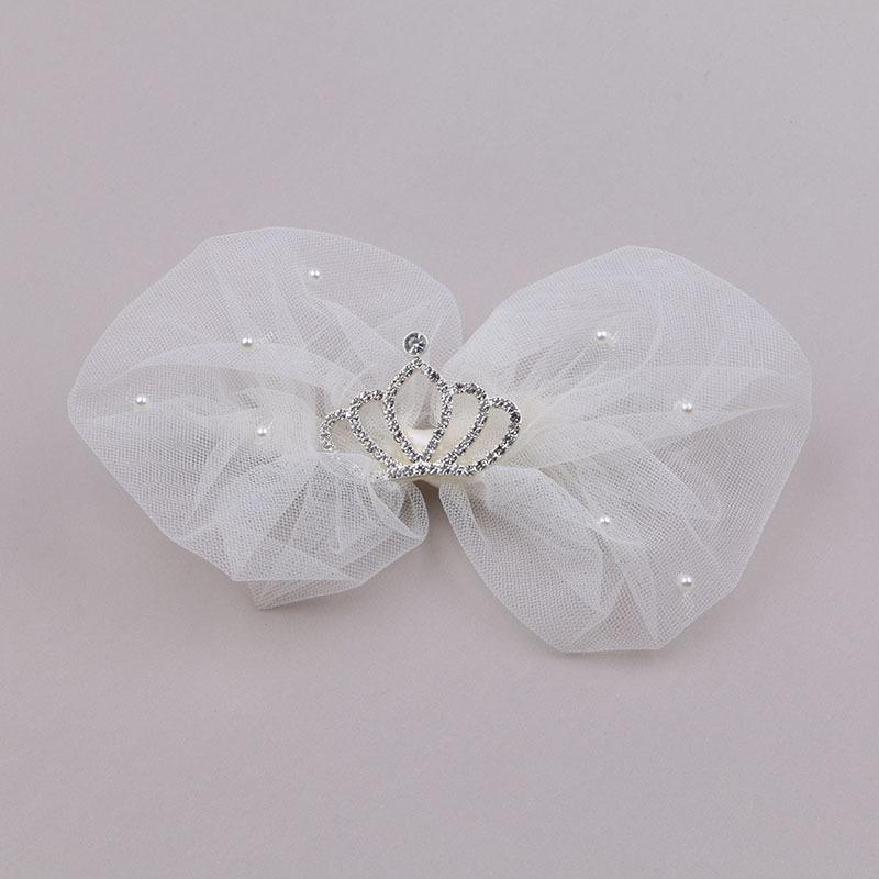 Summer Crown Bow Hair Clip for Kids – Cute Princess Mesh Pearl Hairpin