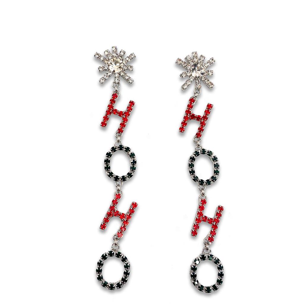 Luxury HOHO Pendant Earrings: European & American Full Diamond Design, High-End Christmas Accessories