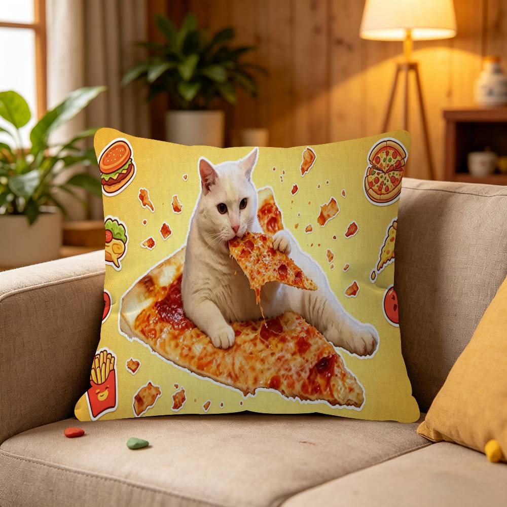 Funny Cat Eating Pizza pillow cover sofa cushion cover home room decoration children gift