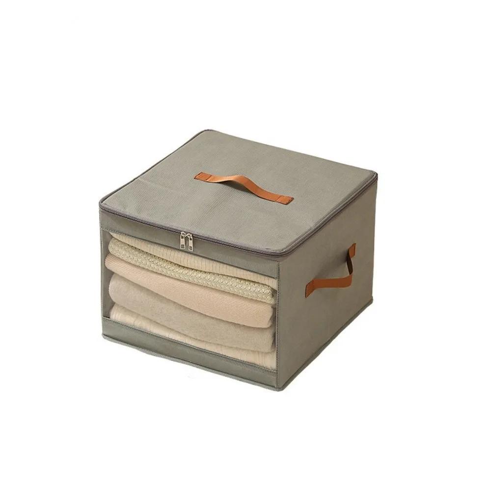 Non-woven Fabric Square Storage Box Large Capacity Zippered Clear View Clothes Storage Box with Handle Folding Clothes Organizer
