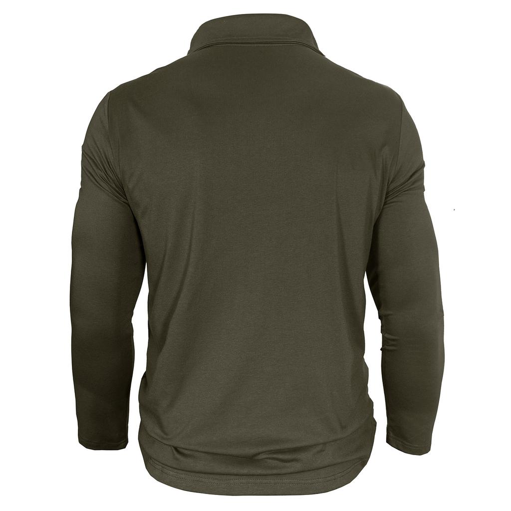 Spring Autumn Men's Long Sleeve Casual Polo Shirts Solid Lapel Button Up Pull On Polos Man