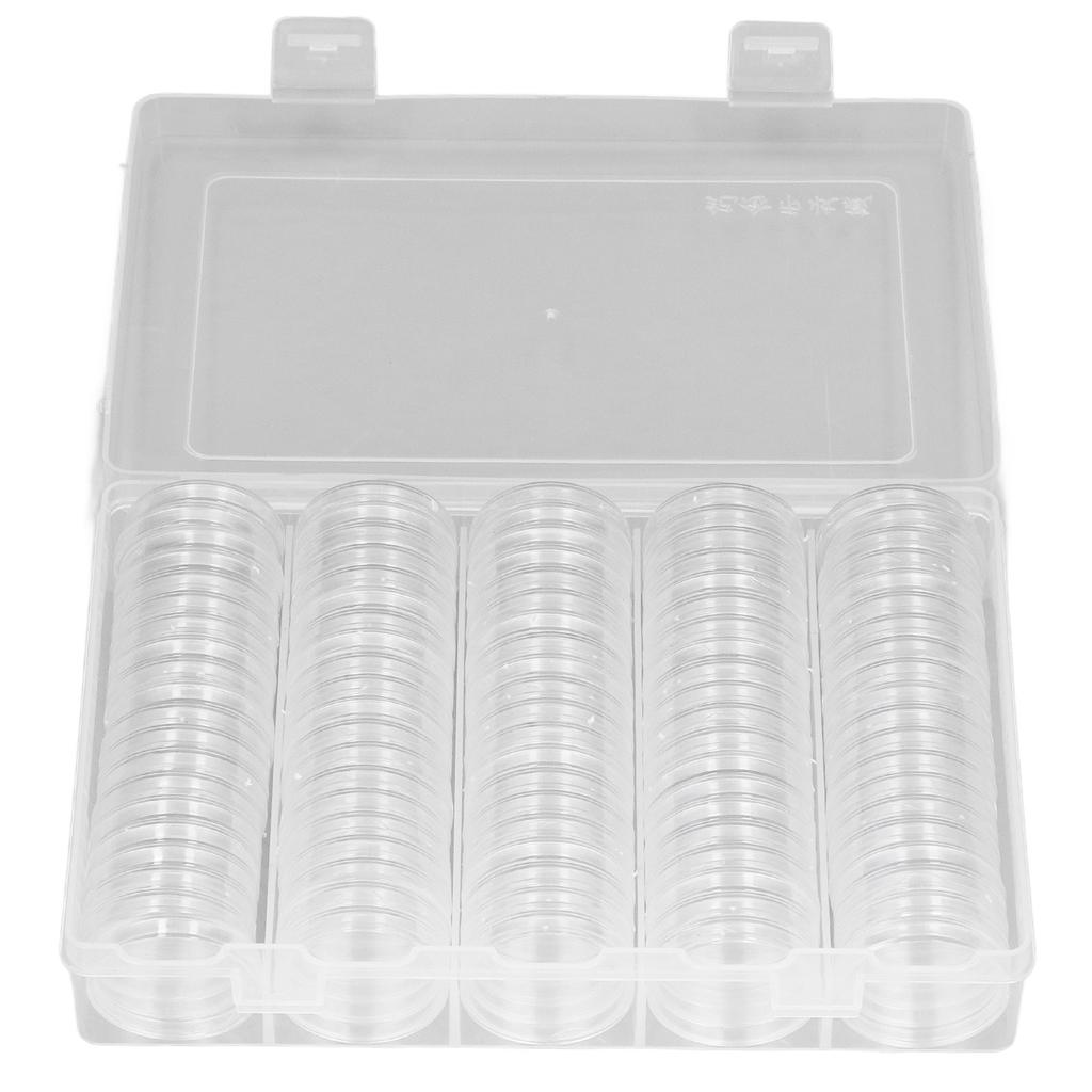 Coin Holder 100 Pieces Storage Plastic Transparent Coin Storage Box with Coin Capsules for Coin