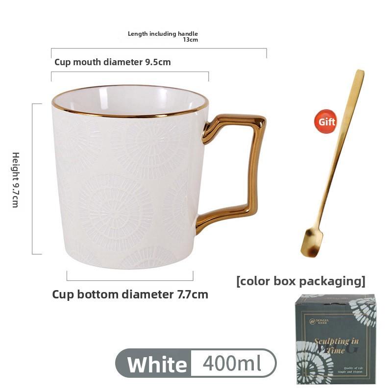 High-end appearance standards, light luxury mugs, women's water cups carved time ceramic cups breakfast cups