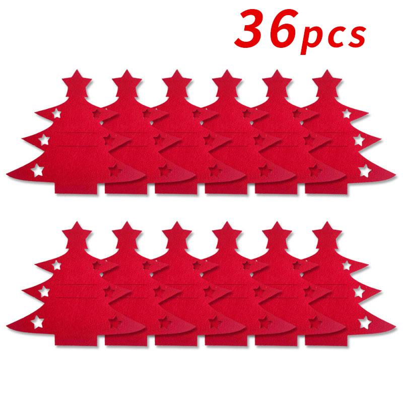 12pcs Christmas Tree Shaped Felt Cutlery Mats With Stars Decor Durable For Home Christmas Festive Party Table Decor Accessories
